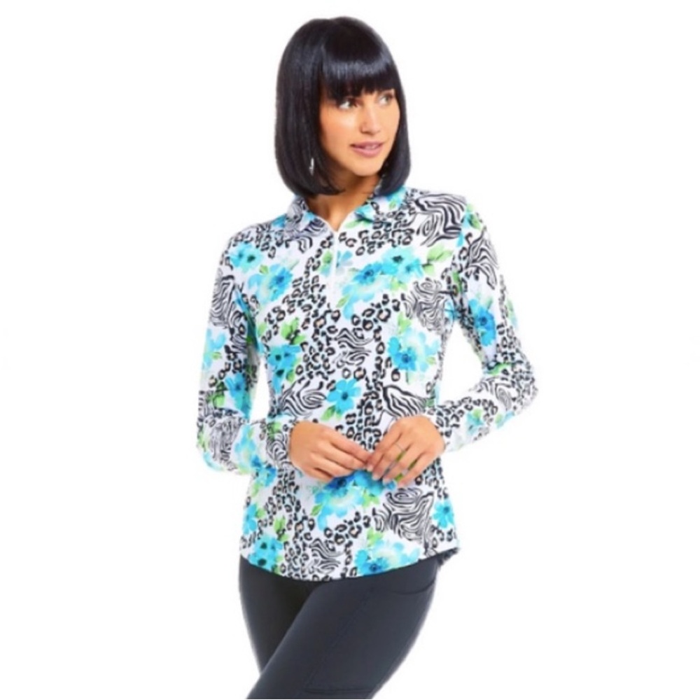 IBKUL Eva Polo Zip Top Peri Long Sleeve Golf Shirt Womens UPF 50 size XS - Picture 2 of 11